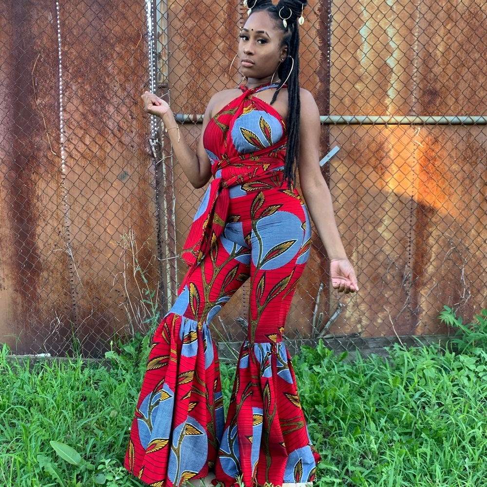 Red African Print Jumpsuit